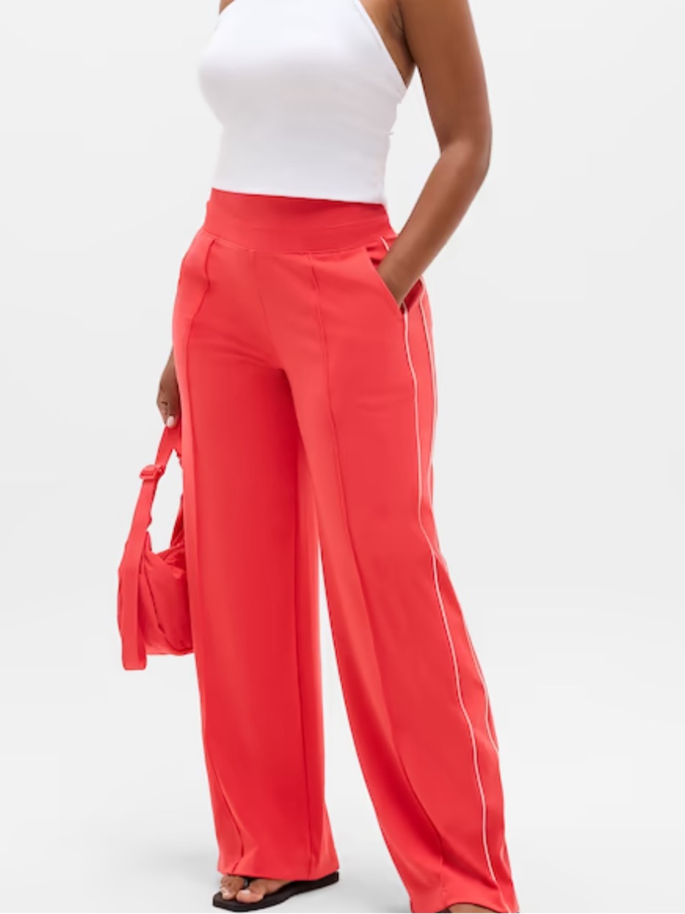Athleta Coral Wide-Leg Track Pants with Side Stripe